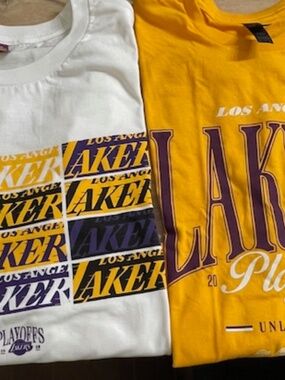 Los Angeles Lakers 2025 & 2026 Arena Givaway Playoff Ts--NEW/XL--RARE LOT OF 2
